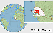Savanna Style Location Map of Kaffrine, highlighted country, highlighted parent region, within the entire country