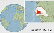 Savanna Style Location Map of Kaffrine, highlighted country, highlighted parent region, hill shading