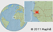 Savanna Style Location Map of Kaffrine, highlighted parent region, within the entire country, hill shading