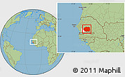 Savanna Style Location Map of Kaffrine, highlighted parent region, within the entire country