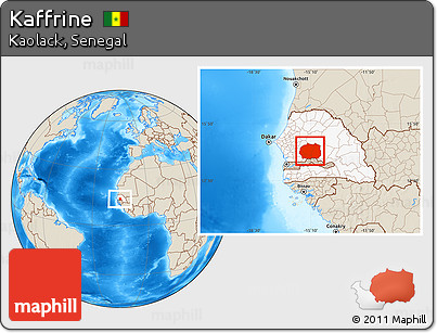 Shaded Relief Location Map of Kaffrine, highlighted country