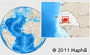 Shaded Relief Location Map of Kaffrine, highlighted country, highlighted parent region