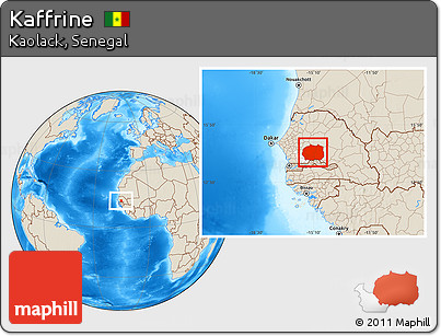 Shaded Relief Location Map of Kaffrine, highlighted parent region