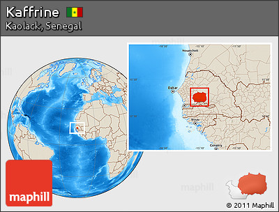 Shaded Relief Location Map of Kaffrine, highlighted parent region