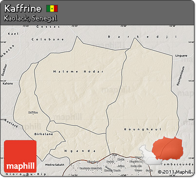 Shaded Relief Map of Kaffrine, semi-desaturated