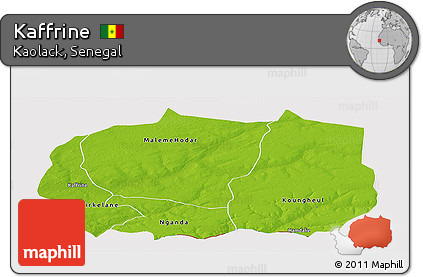 Physical Panoramic Map of Kaffrine, cropped outside