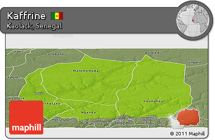 Physical Panoramic Map of Kaffrine, semi-desaturated