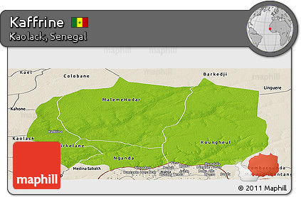 Physical Panoramic Map of Kaffrine, shaded relief outside