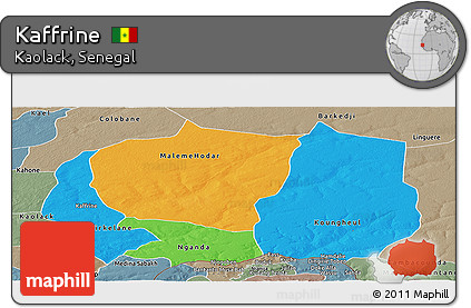 Political Panoramic Map of Kaffrine, semi-desaturated