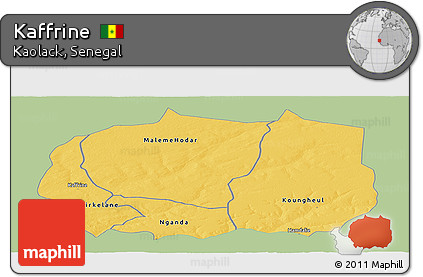 Savanna Style Panoramic Map of Kaffrine, single color outside