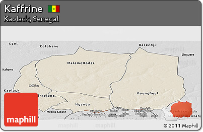 Shaded Relief Panoramic Map of Kaffrine, desaturated
