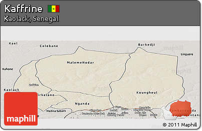 Shaded Relief Panoramic Map of Kaffrine, semi-desaturated