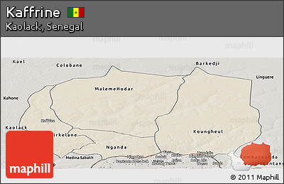 Shaded Relief Panoramic Map of Kaffrine, semi-desaturated