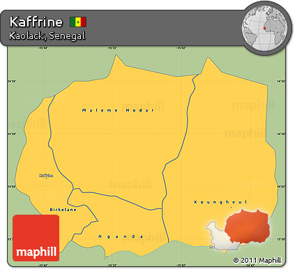 Savanna Style Simple Map of Kaffrine, single color outside