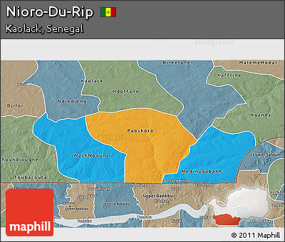 Political 3D Map of Nioro-Du-Rip, semi-desaturated