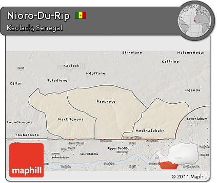 Shaded Relief 3D Map of Nioro-Du-Rip, semi-desaturated