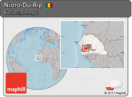 Gray Location Map of Nioro-Du-Rip, highlighted country, highlighted parent region, within the entire country, hill shading
