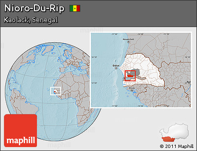 Gray Location Map of Nioro-Du-Rip, highlighted country, highlighted parent region, within the entire country, hill shading