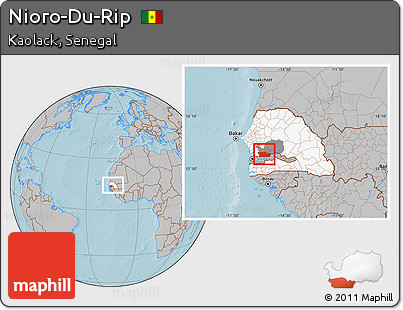 Gray Location Map of Nioro-Du-Rip, highlighted country, highlighted parent region, within the entire country, hill shading