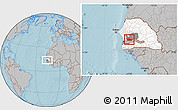 Gray Location Map of Nioro-Du-Rip, highlighted country, highlighted parent region, hill shading