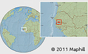 Savanna Style Location Map of Nioro-Du-Rip, within the entire country, hill shading