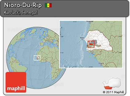 Savanna Style Location Map of Nioro-Du-Rip, highlighted country, highlighted parent region, hill shading