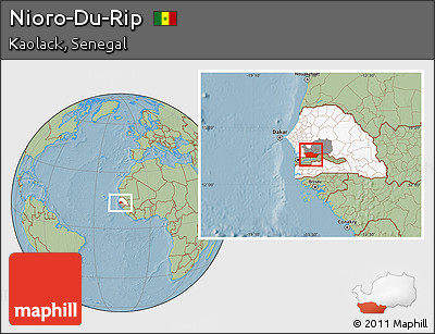 Savanna Style Location Map of Nioro-Du-Rip, highlighted country, highlighted parent region, hill shading