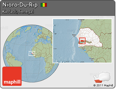 Savanna Style Location Map of Nioro-Du-Rip, highlighted country, hill shading