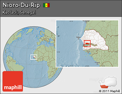 Savanna Style Location Map of Nioro-Du-Rip, highlighted country, hill shading