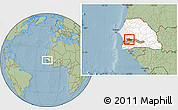 Savanna Style Location Map of Nioro-Du-Rip, highlighted country, hill shading