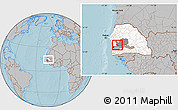 Gray Location Map of Wack Ngouna, highlighted country, highlighted grandparent region, within the entire country, hill shading