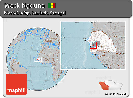 Gray Location Map of Wack Ngouna, highlighted country, highlighted grandparent region, hill shading