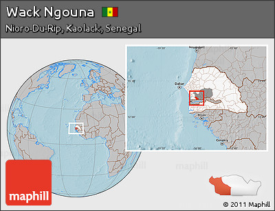 Gray Location Map of Wack Ngouna, highlighted country, highlighted grandparent region, hill shading