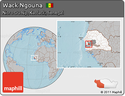Gray Location Map of Wack Ngouna, highlighted country, highlighted grandparent region, hill shading
