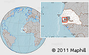 Gray Location Map of Wack Ngouna, highlighted country, highlighted grandparent region, hill shading