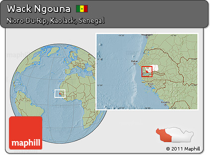 Savanna Style Location Map of Wack Ngouna, highlighted grandparent region, hill shading