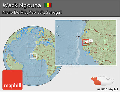 Savanna Style Location Map of Wack Ngouna, highlighted grandparent region, hill shading