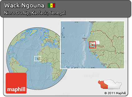 Savanna Style Location Map of Wack Ngouna, highlighted parent region, highlighted grandparent region, hill shading