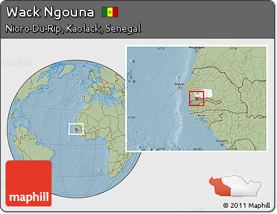 Savanna Style Location Map of Wack Ngouna, highlighted parent region, highlighted grandparent region, hill shading