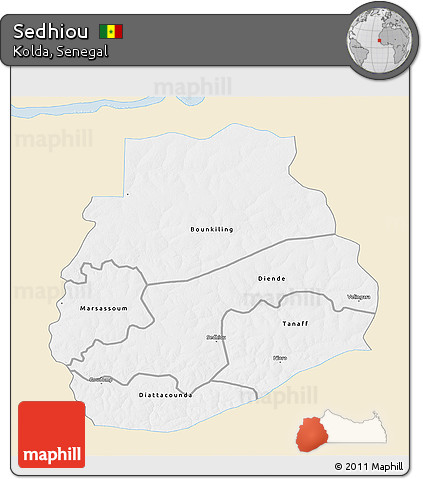 Classic Style 3D Map of Sedhiou, single color outside
