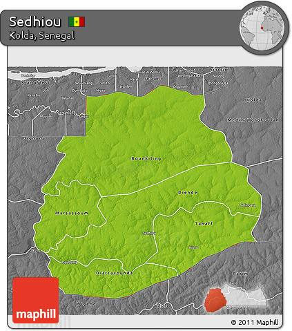 Physical 3D Map of Sedhiou, desaturated
