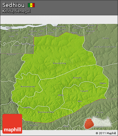 Physical 3D Map of Sedhiou, semi-desaturated