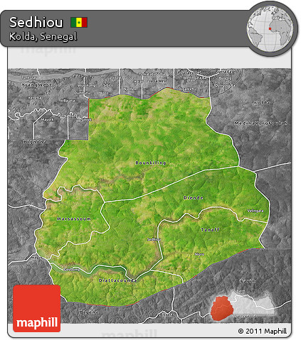 Satellite 3D Map of Sedhiou, desaturated