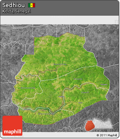 Satellite 3D Map of Sedhiou, desaturated