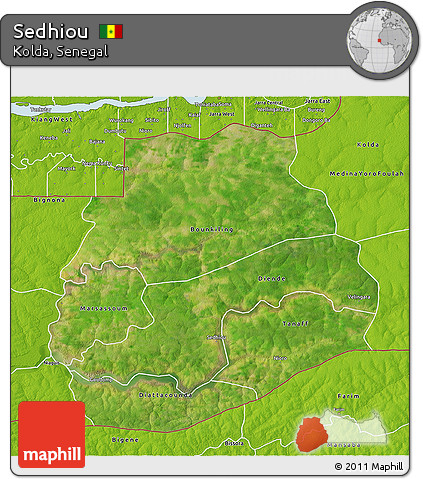 Satellite 3D Map of Sedhiou, physical outside