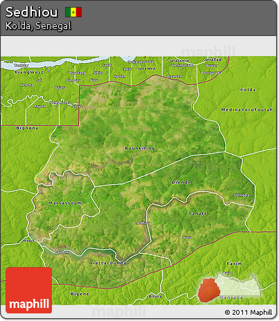 Satellite 3D Map of Sedhiou, physical outside