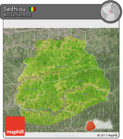 Satellite 3D Map of Sedhiou, semi-desaturated