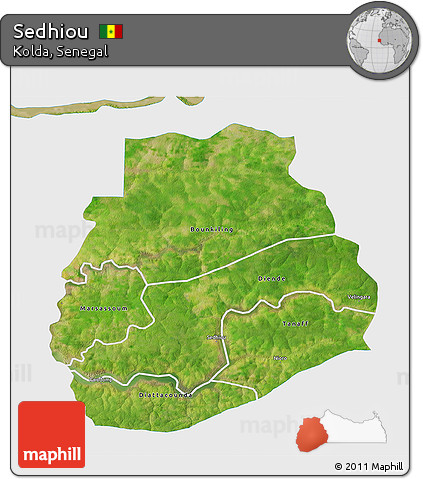Satellite 3D Map of Sedhiou, single color outside