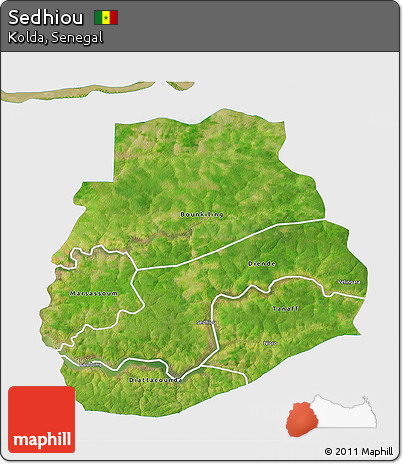 Satellite 3D Map of Sedhiou, single color outside