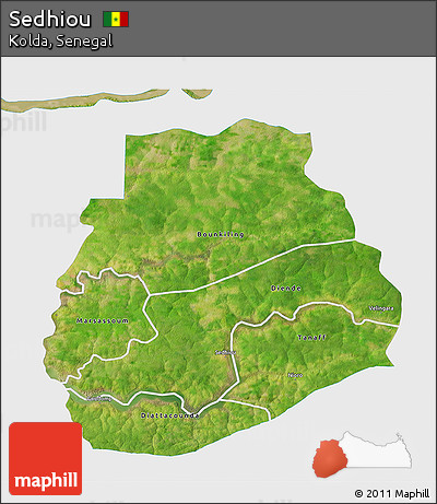 Satellite 3D Map of Sedhiou, single color outside